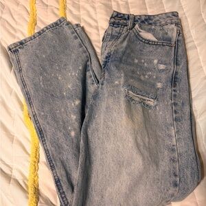 High Rise Distressed Baggy Light Blue Jeans